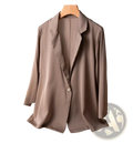 A sleek taupe satin silk blazer women one button office jacket with classic collar and single button closure