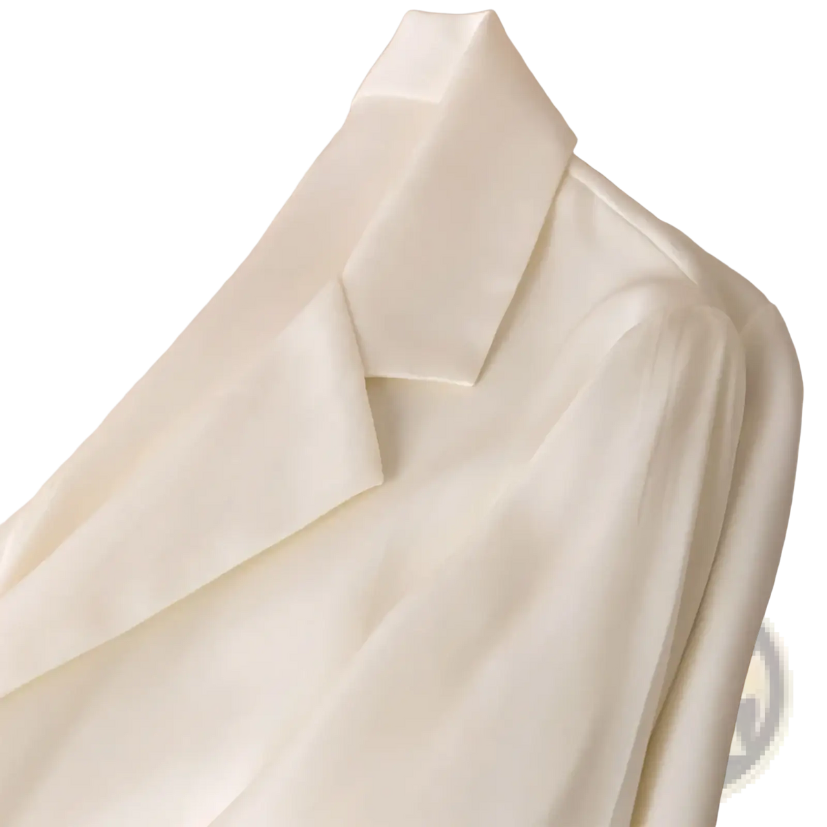 Silk blazer women one button office jacket with a soft off-white silk blouse featuring a classic collar and flowing fabric
