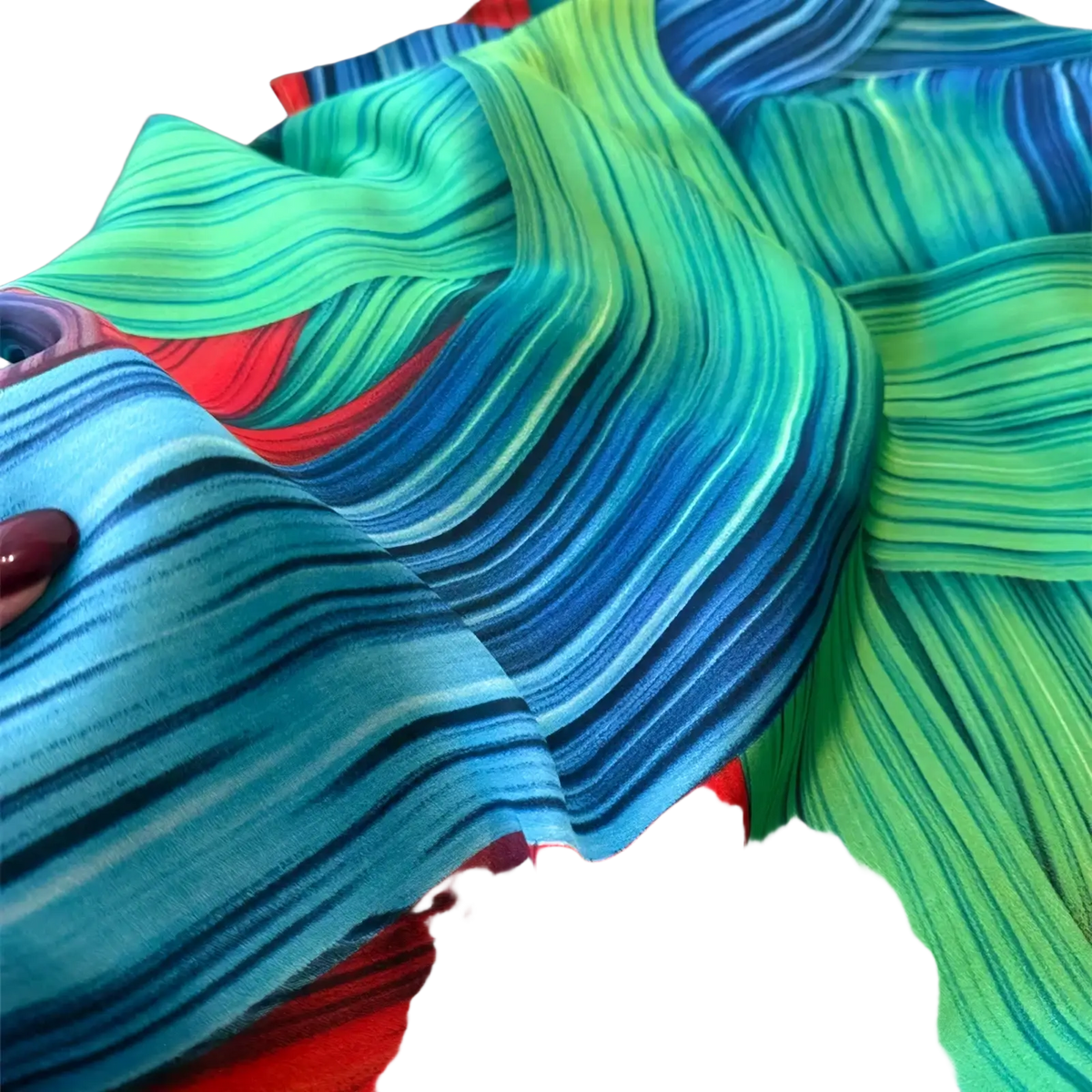 Silk scarf women colorblock spring shawl wrap with a vibrant flowing silk fabric in teal green and red stripes
