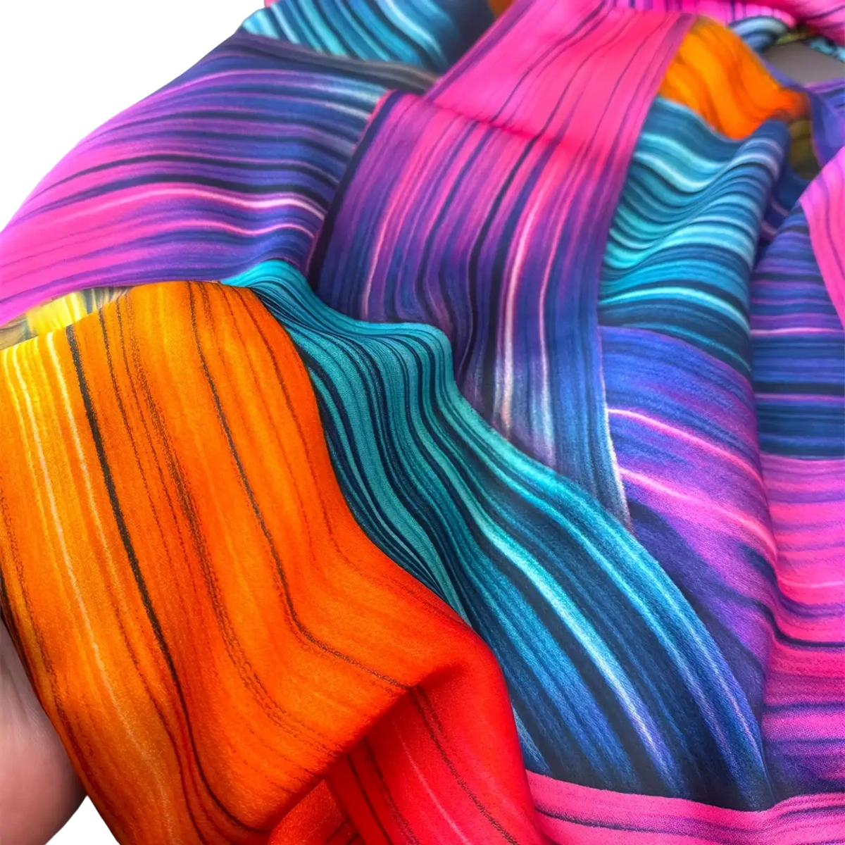 Silk scarf women colorblock spring shawl wrap with vibrant flowing diagonal stripes in orange pink teal and purple