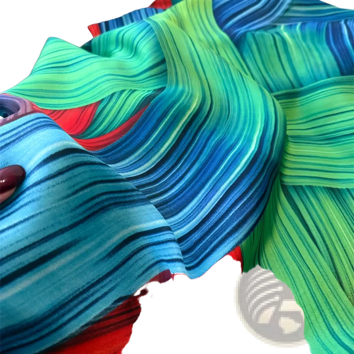 Silk scarf women colorblock spring shawl wrap with a vibrant flowing silk fabric in teal green and red stripes