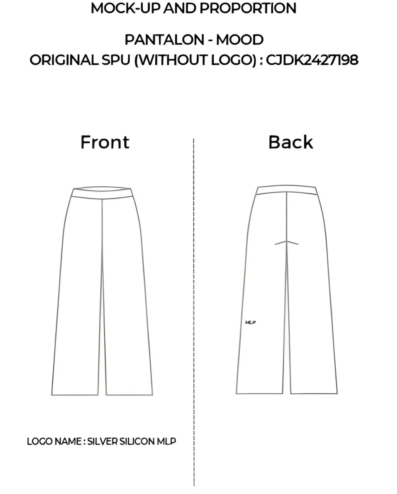 Silver silicone mlp logo on white silk wide leg yoga pants showcasing smooth fabric and relaxed fit