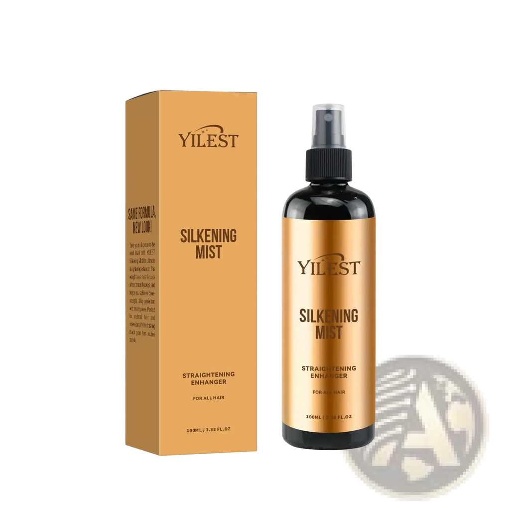 Yilest silkening mist hair spray oil control 100ml bottle with gold label and black body for all hair types