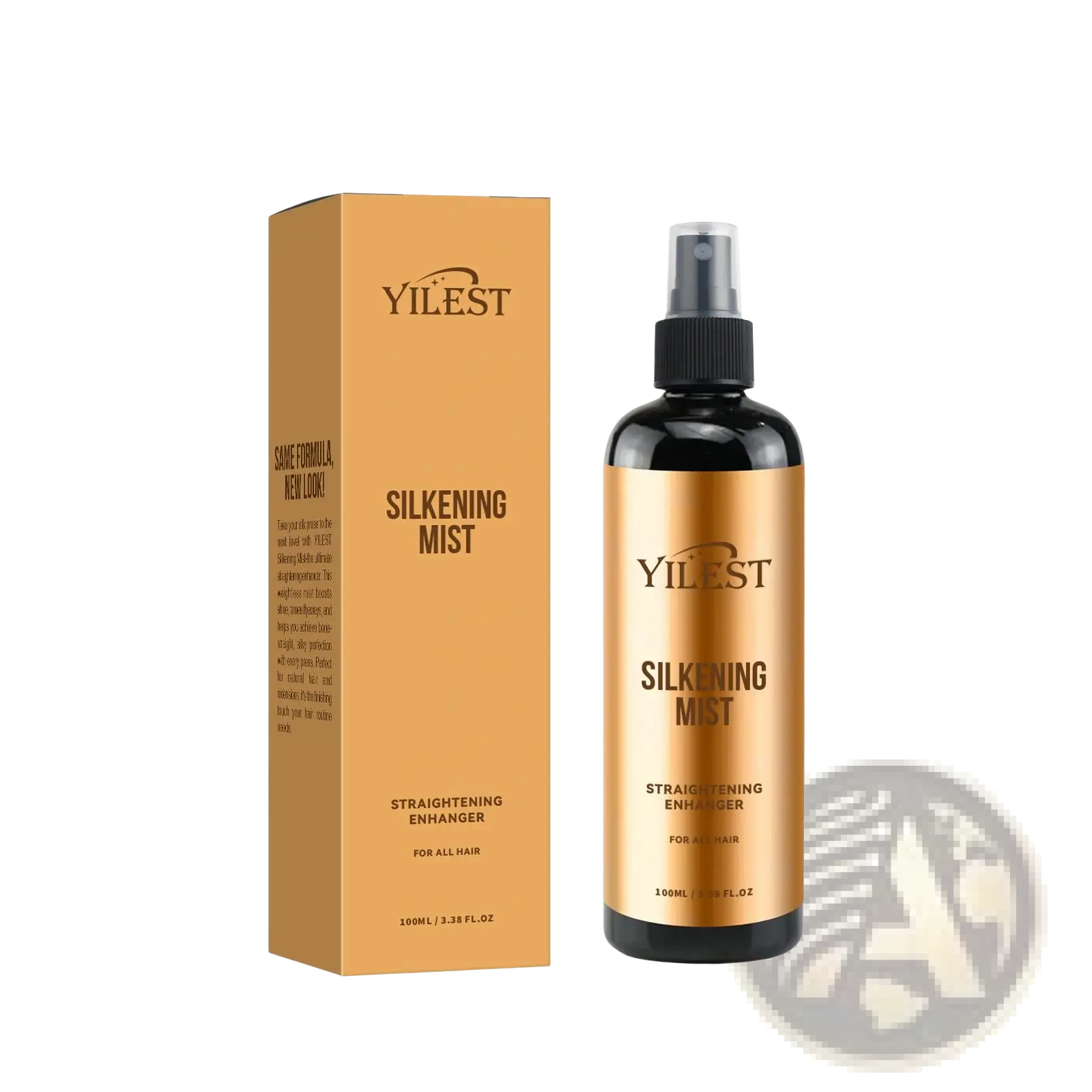 Yilest silkening mist hair spray oil control 100ml bottle with gold label and black body for all hair types