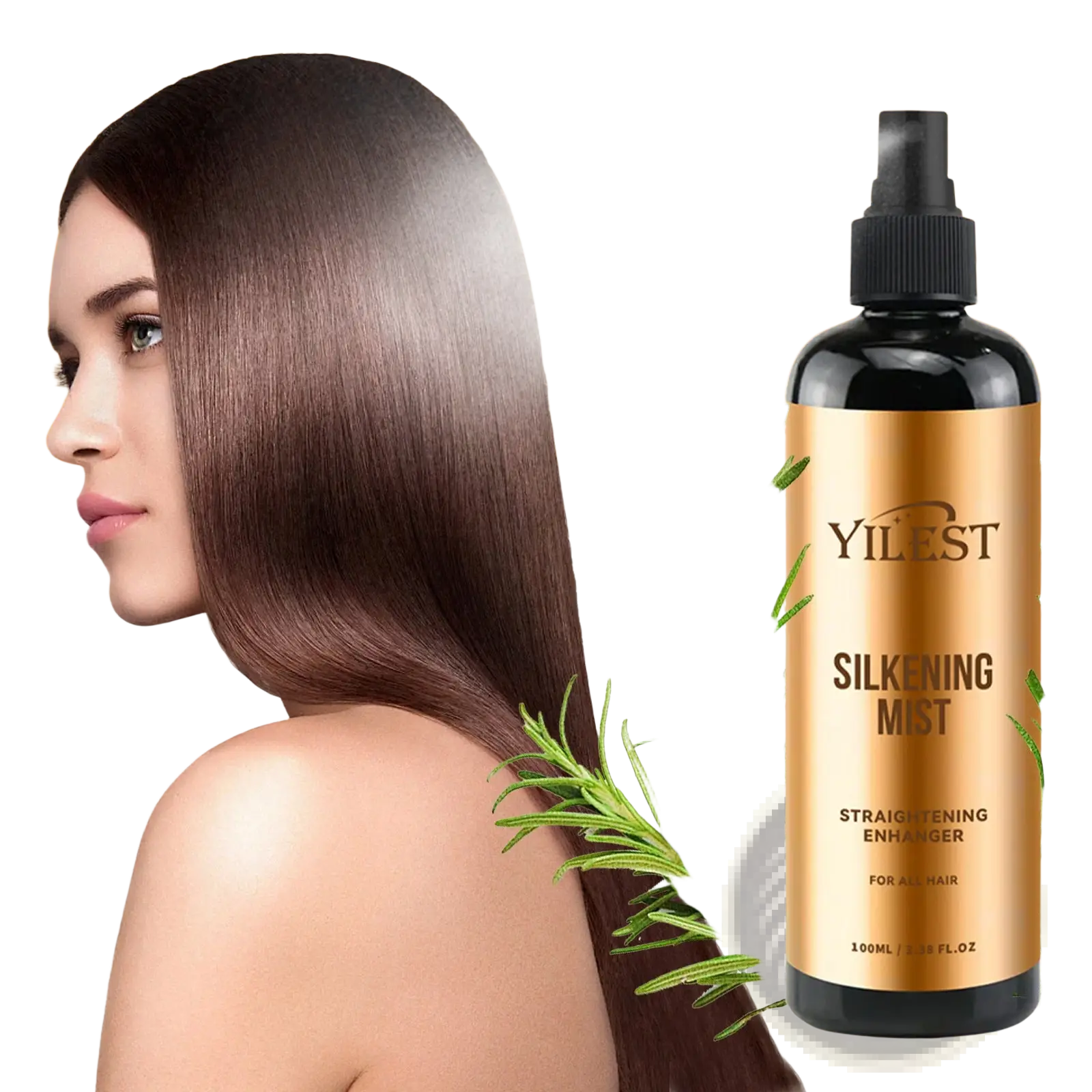 Gold-colored silkening mist hair spray with black spray nozzle for oil control and hair straightening enhancement 100ml