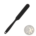 Black silicone spatula from Silone baking spatula set with smooth rounded blade and hole in handle for heat resistance