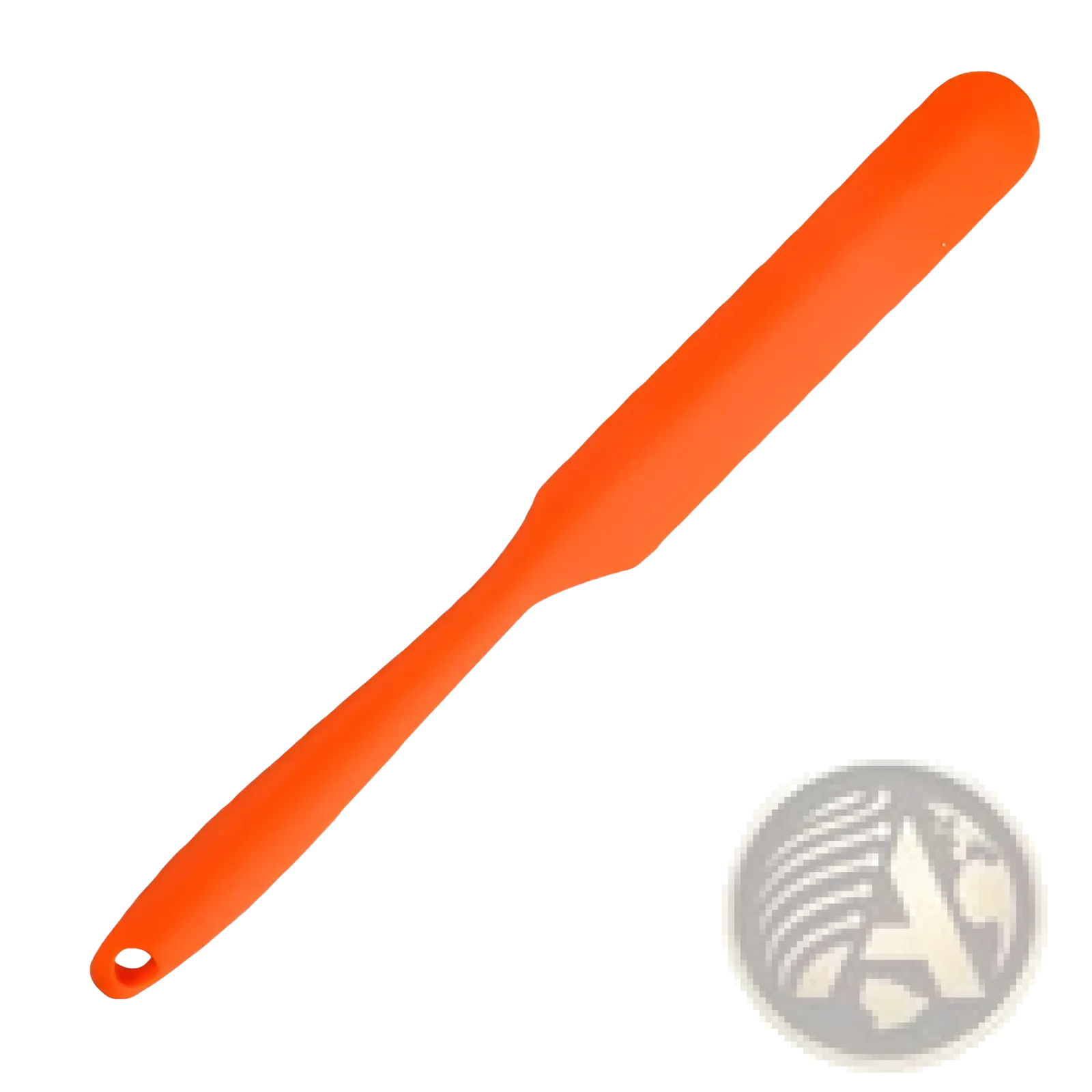 Bright orange silicone baking spatula with smooth rounded handle and tapered blade from silone heat resistant set