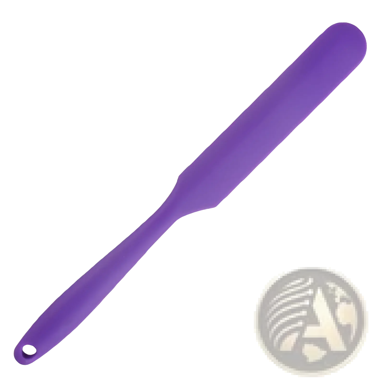 Purple silicone spatula with smooth rounded handle and tapered blade from silone heat resistant baking spatula set