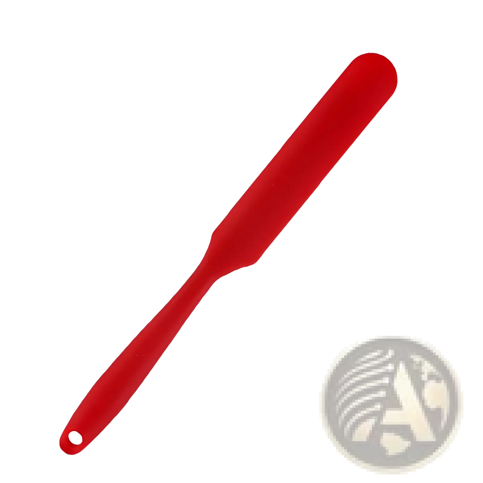 Red silicone baking spatula with smooth rounded head and handle from silone colorful heat resistant tool set