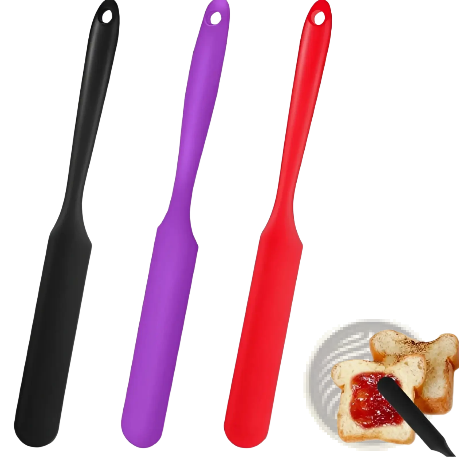 Silone baking spatula set with three colorful black purple and red silicone heat resistant handles for baking use