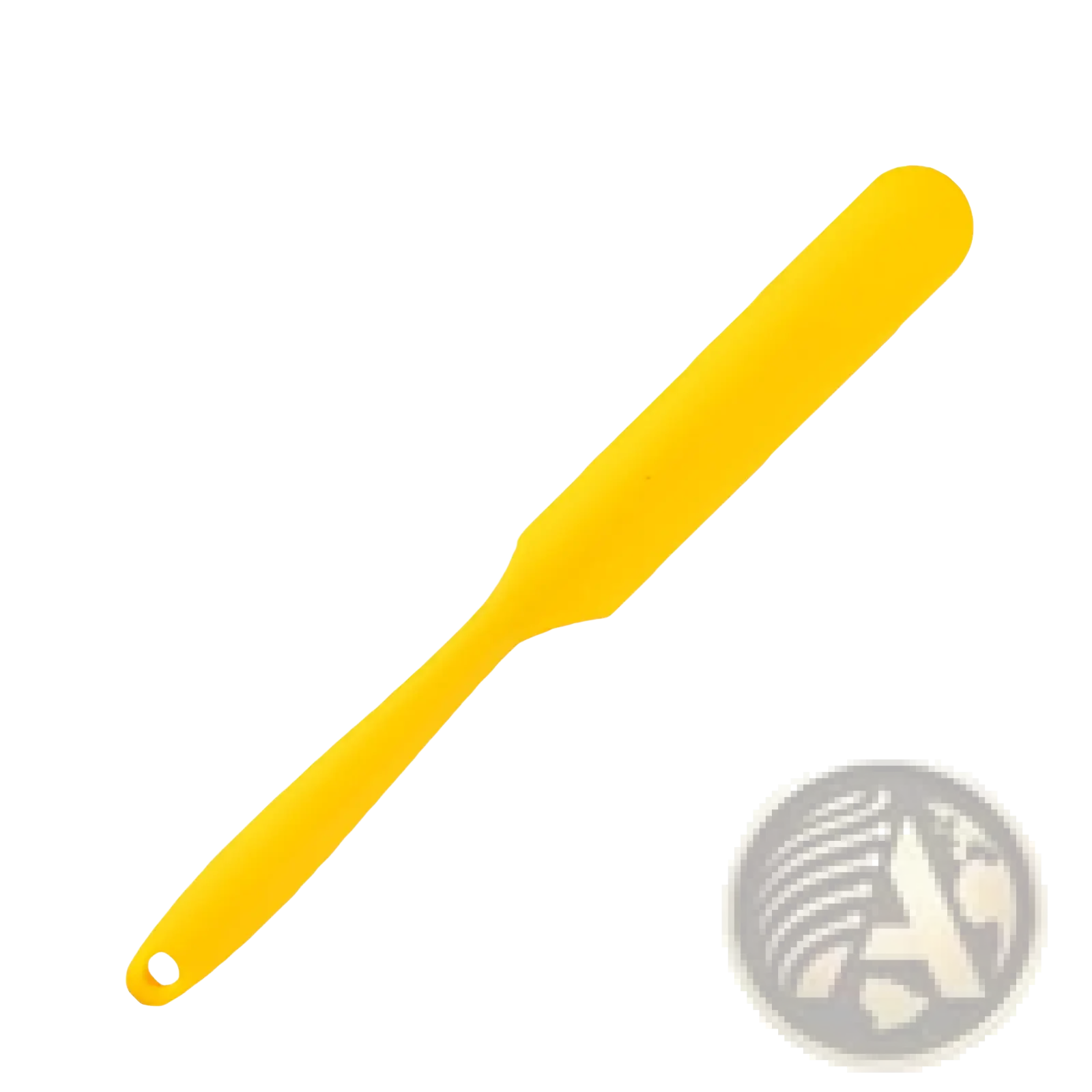 Bright yellow silicone baking spatula with smooth rounded handle and tapered blade from Silone heat resistant set