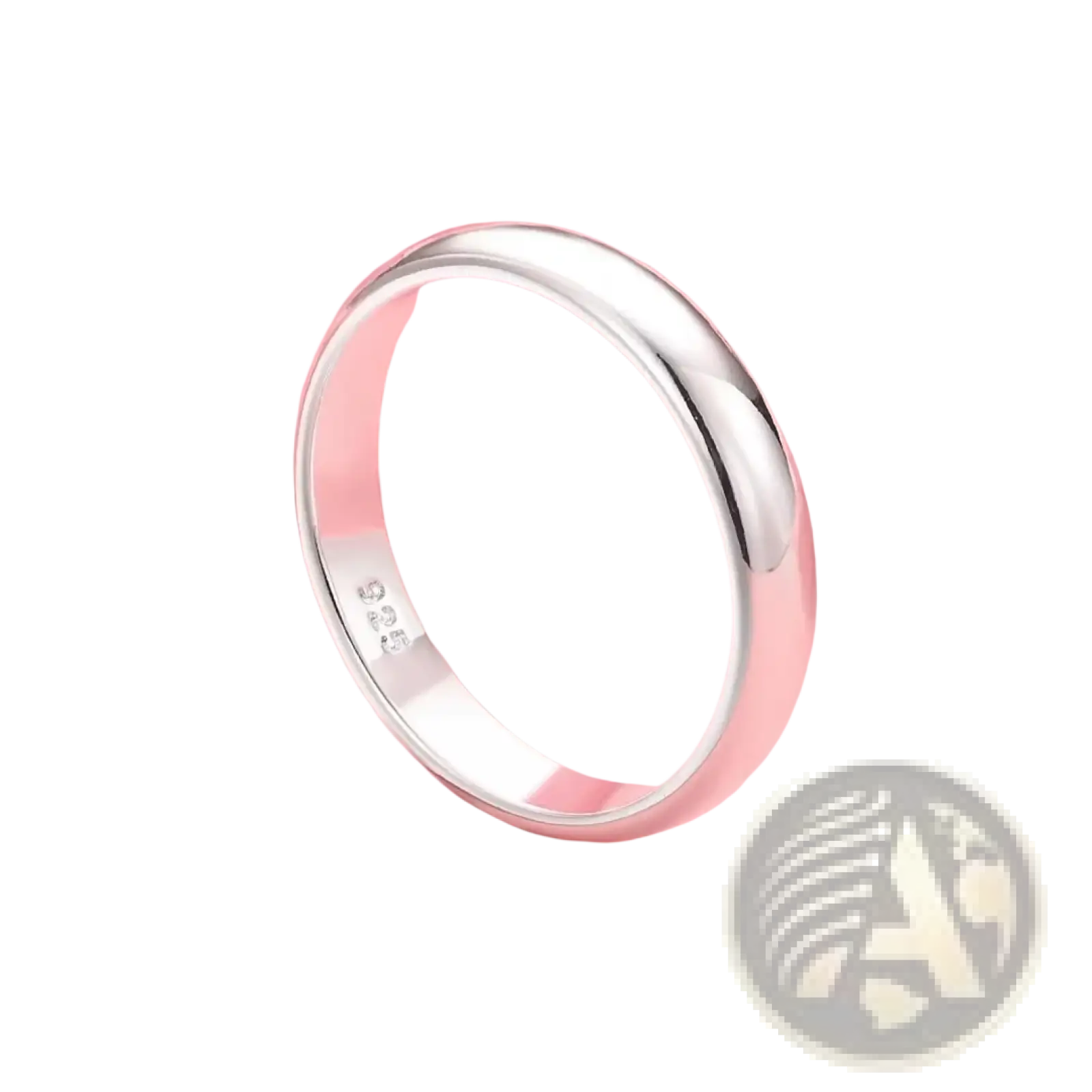Silver band ring 925 sterling minimalist polished with a smooth rounded profile and subtle inner engraving