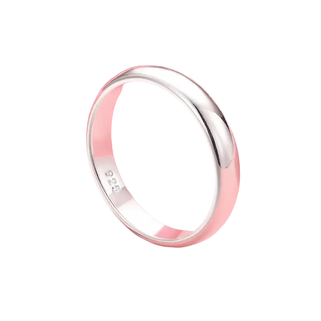 Silver band ring 925 sterling minimalist polished with a smooth rounded profile and subtle inner engraving