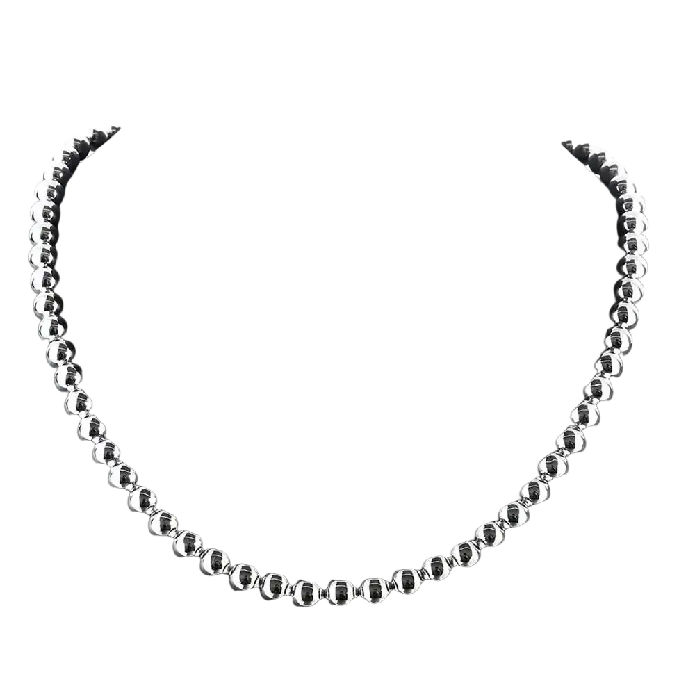 Silver beaded jewelry set sterling silver necklace featuring polished round metallic spheres strung together