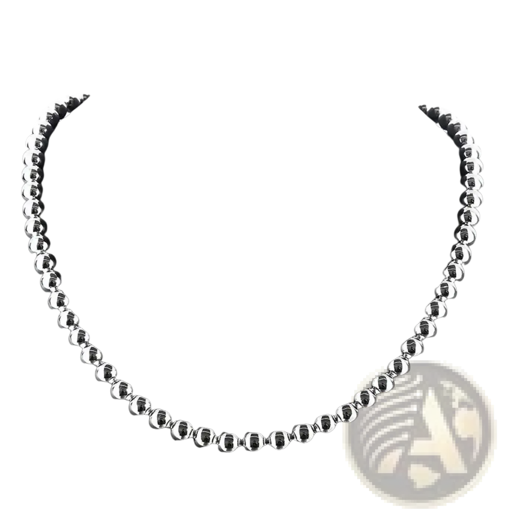 Silver beaded jewelry set sterling silver necklace featuring polished round metallic spheres strung together
