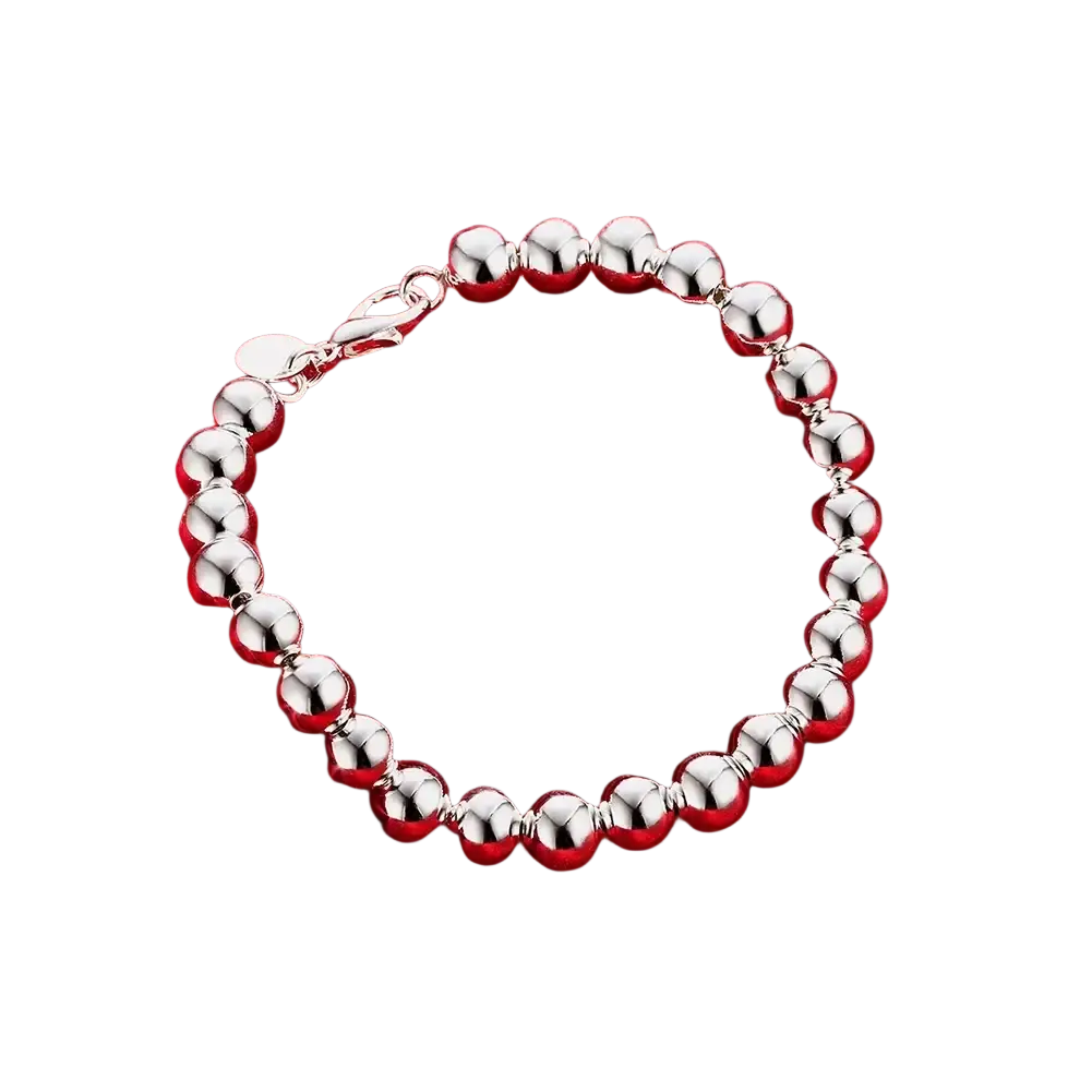 Silver beaded bracelet with polished reflective finish and secure clasp from silver beaded jewelry set sterling silver necklace