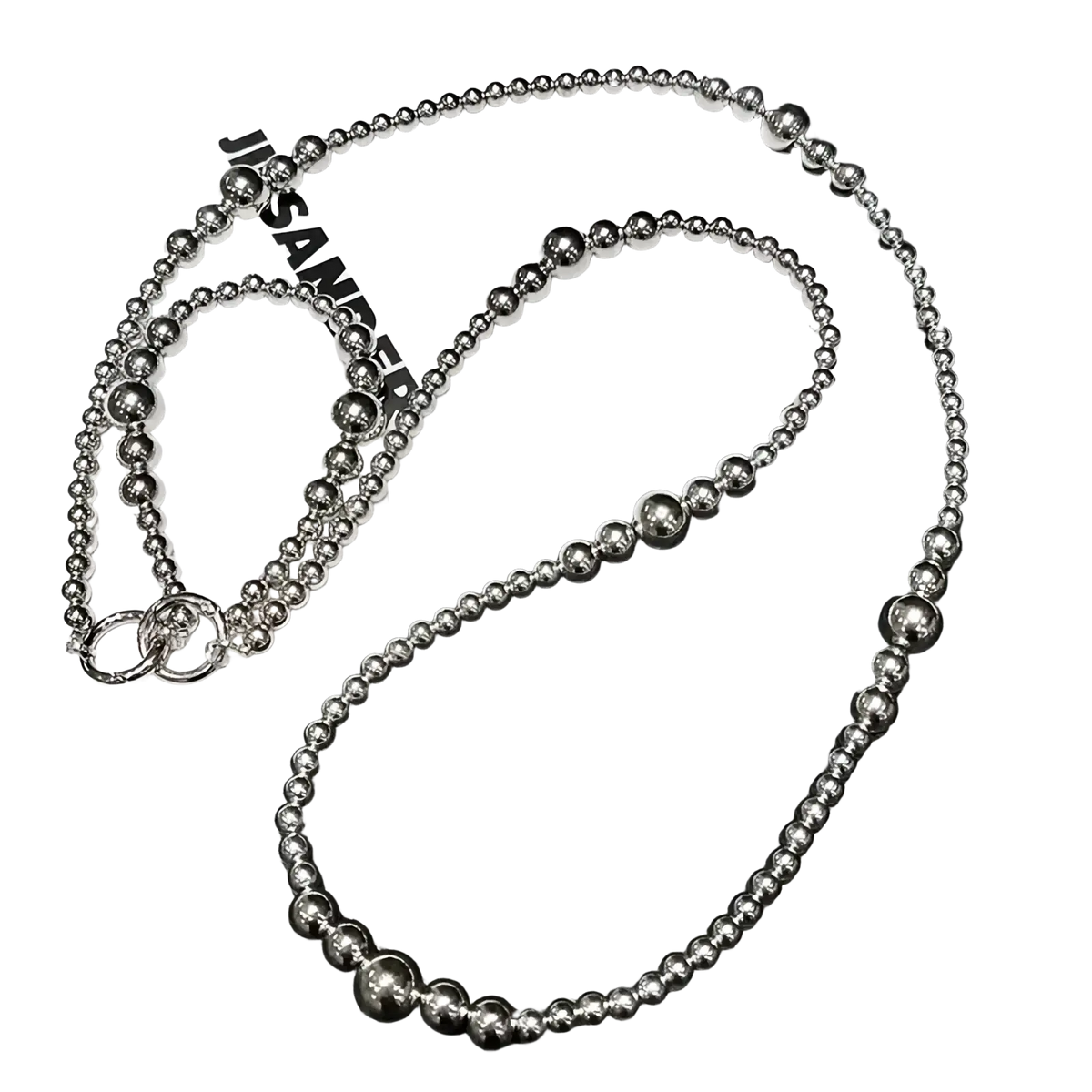 Silver beaded phone charm strap with chain link clasp designed as a wallet chain accessory