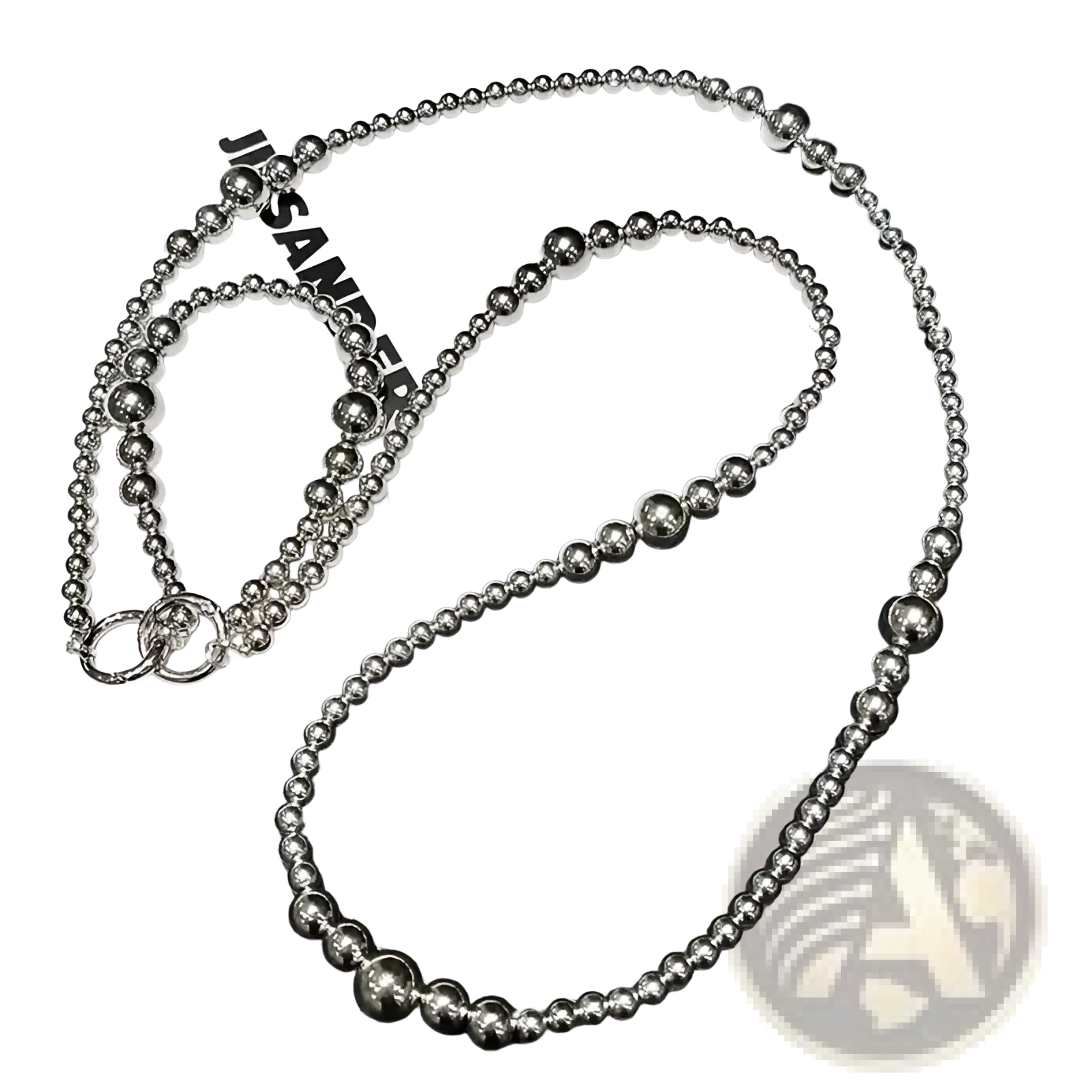 Silver beaded phone charm strap with chain link clasp designed as a wallet chain accessory