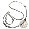 Silver beaded phone charm strap and wallet chain with small and large metallic spherical beads in silver finish