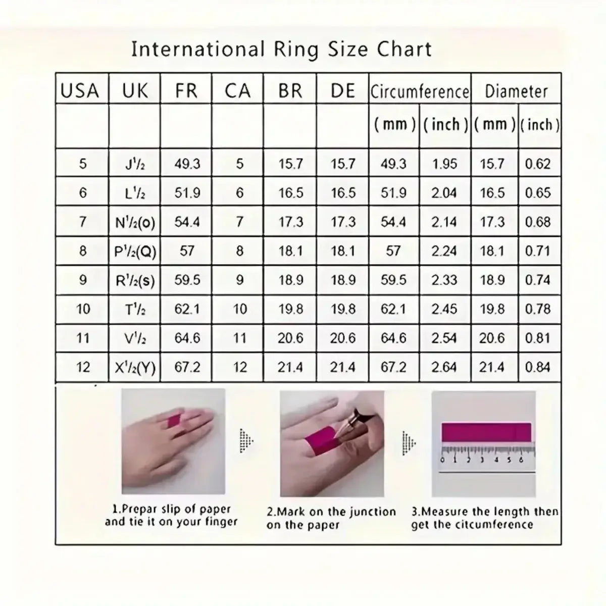 International ring size chart with measurements and steps for measuring finger circumference for silver black onyx signet ring for men and women