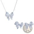 Silver bowknot zircon necklace and earrings set featuring a sparkling silver bow design adorned with clear crystals