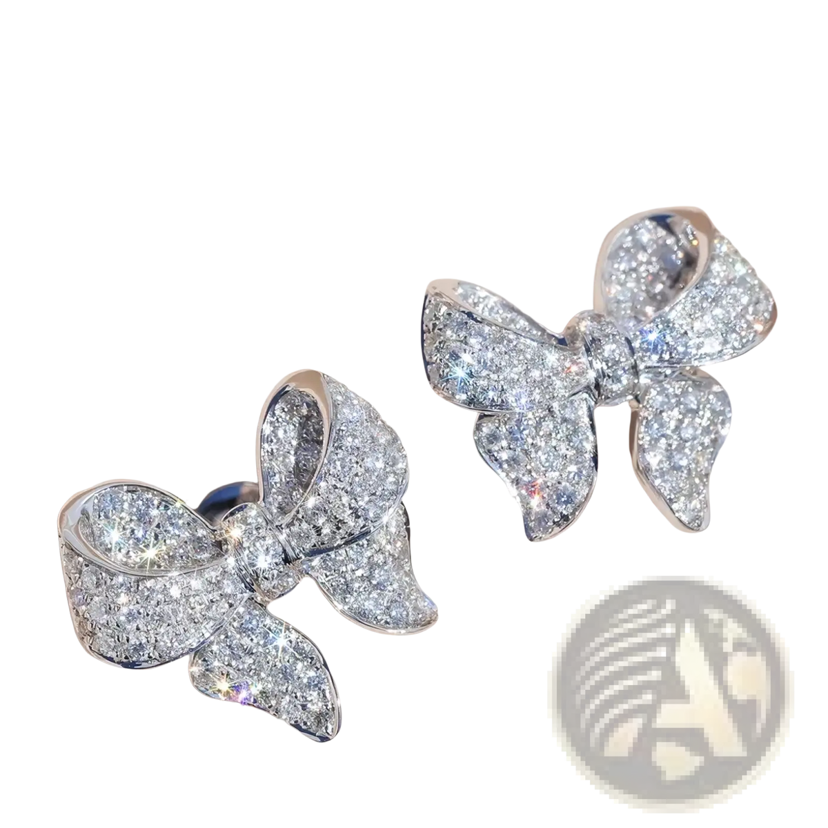 Sparkling diamond-encrusted bow-shaped stud earrings in sleek silver setting from silver bowknot zircon necklace and earrings set