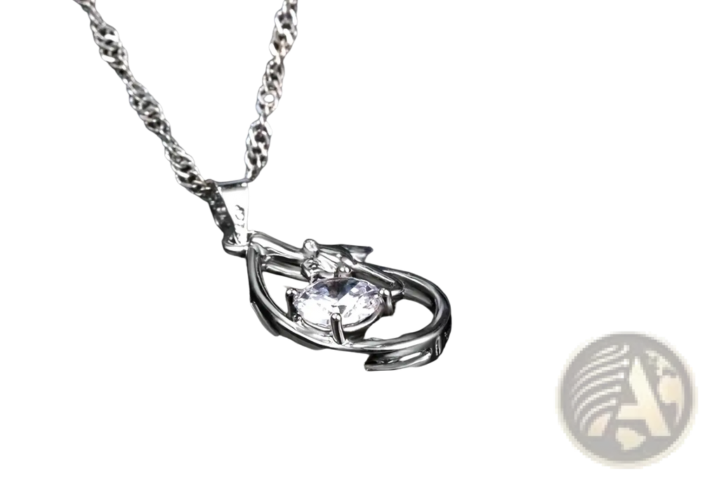 Silver bridal jewelry set sterling silver necklace featuring a delicate openwork pendant with an oval-cut clear gemstone