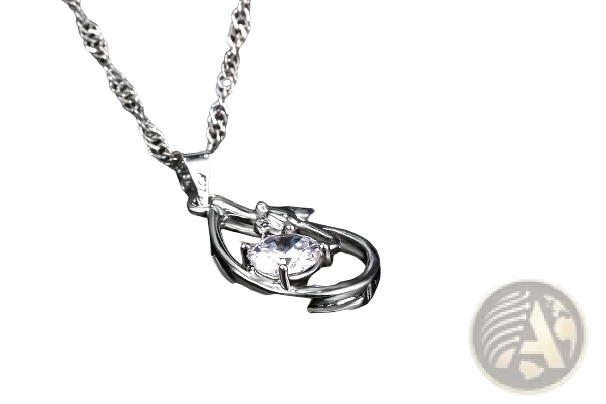 Silver bridal jewelry set sterling silver necklace featuring a delicate openwork pendant with an oval-cut clear gemstone