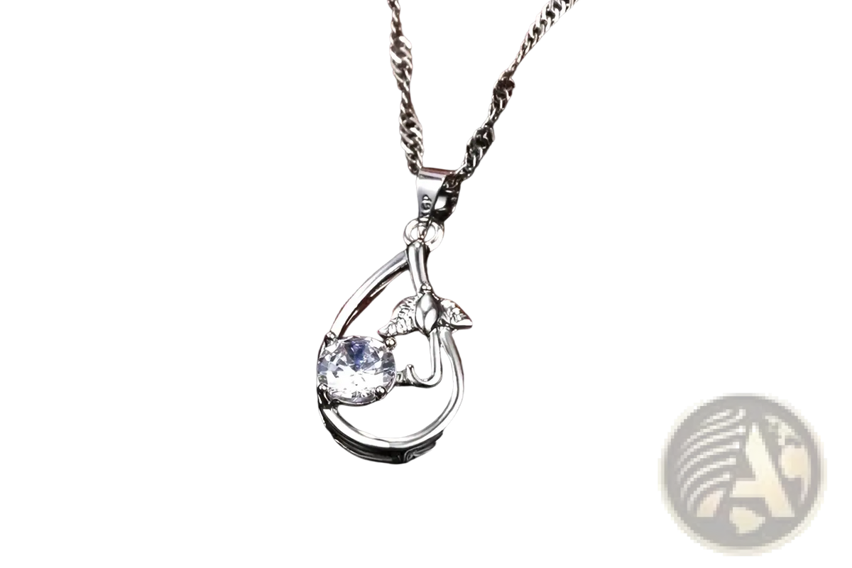 Silver bridal jewelry set sterling silver teardrop pendant necklace with clear gemstone and intricate leaf design