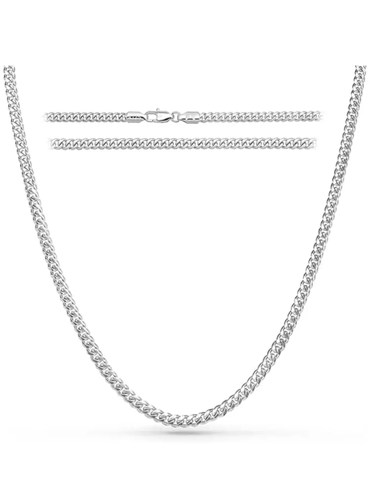 3.5mm silver diamond cut Cuban link chain necklace with polished silver-toned curb chain and secure clasp