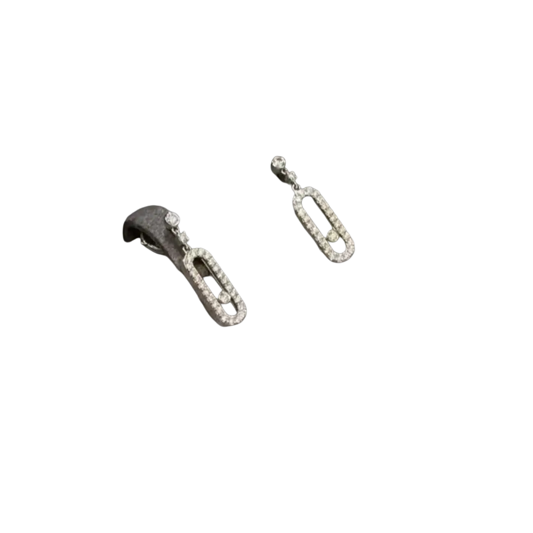 Elegant silver diamond rectangle drop earrings with sleek rectangular design and sparkling diamond accents