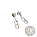 Elegant silver diamond rectangle drop earrings with oval-shaped dangling design encrusted with sparkling diamonds