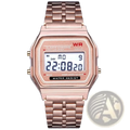 Rose gold digital men’s watch with rectangular face and stainless steel link bracelet from Silver Digital collection