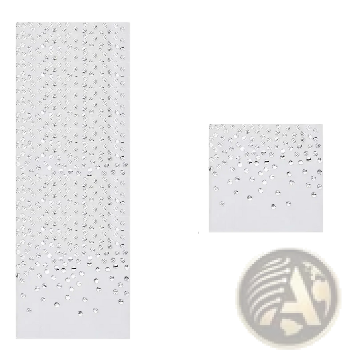 Silver disposable party tableware set featuring a 17cm x 17cm silver rhinestone embellished decorative panel