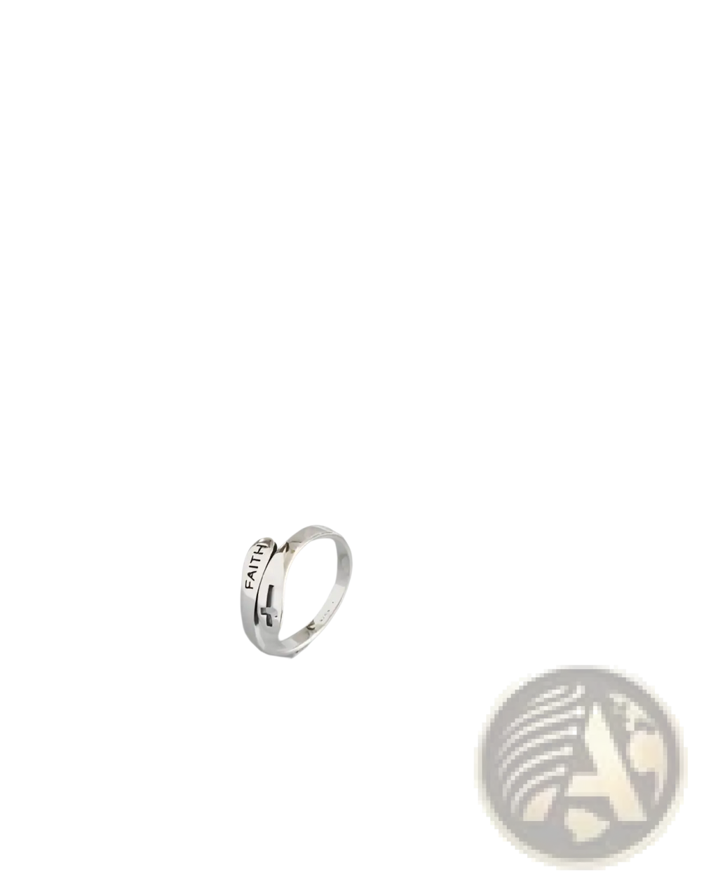 Silver faith cross wrap ring with adjustable band featuring a cross design and engraved text in silver