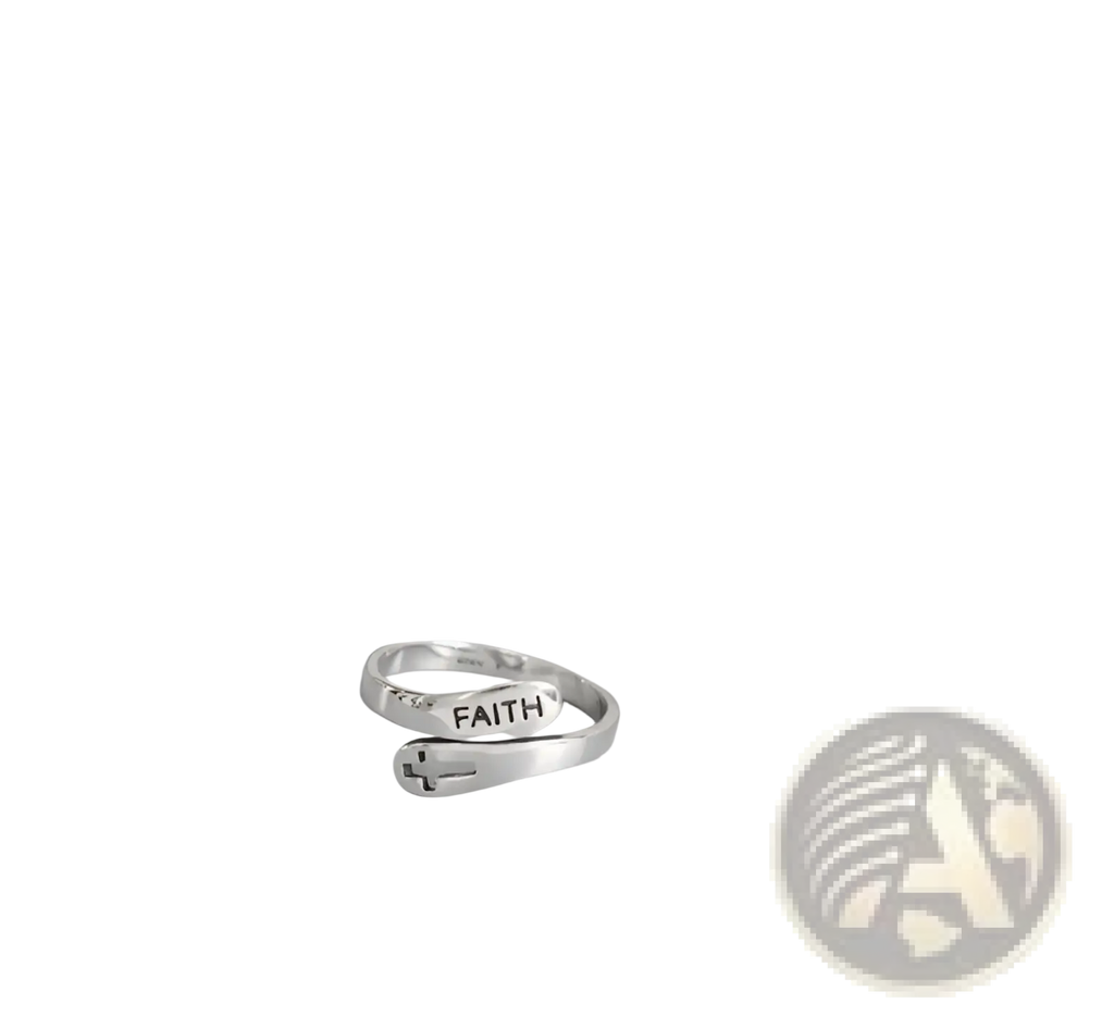 Silver faith cross wrap ring with adjustable band featuring sleek silver wrap-around design and engraved cross motif