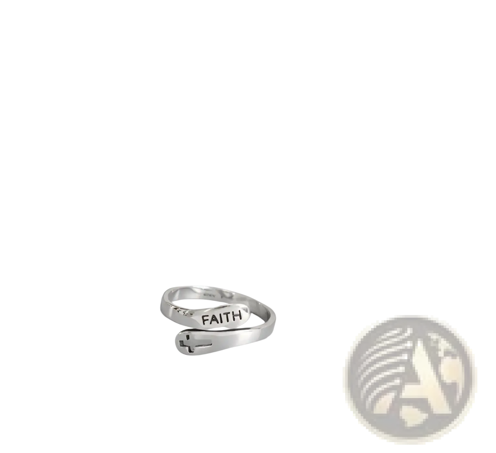 Silver faith cross wrap ring with adjustable band featuring sleek silver wrap-around design and engraved cross motif