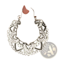 Silver filigree mandala crescent hoop earrings featuring intricate filigree detailing and delicate design