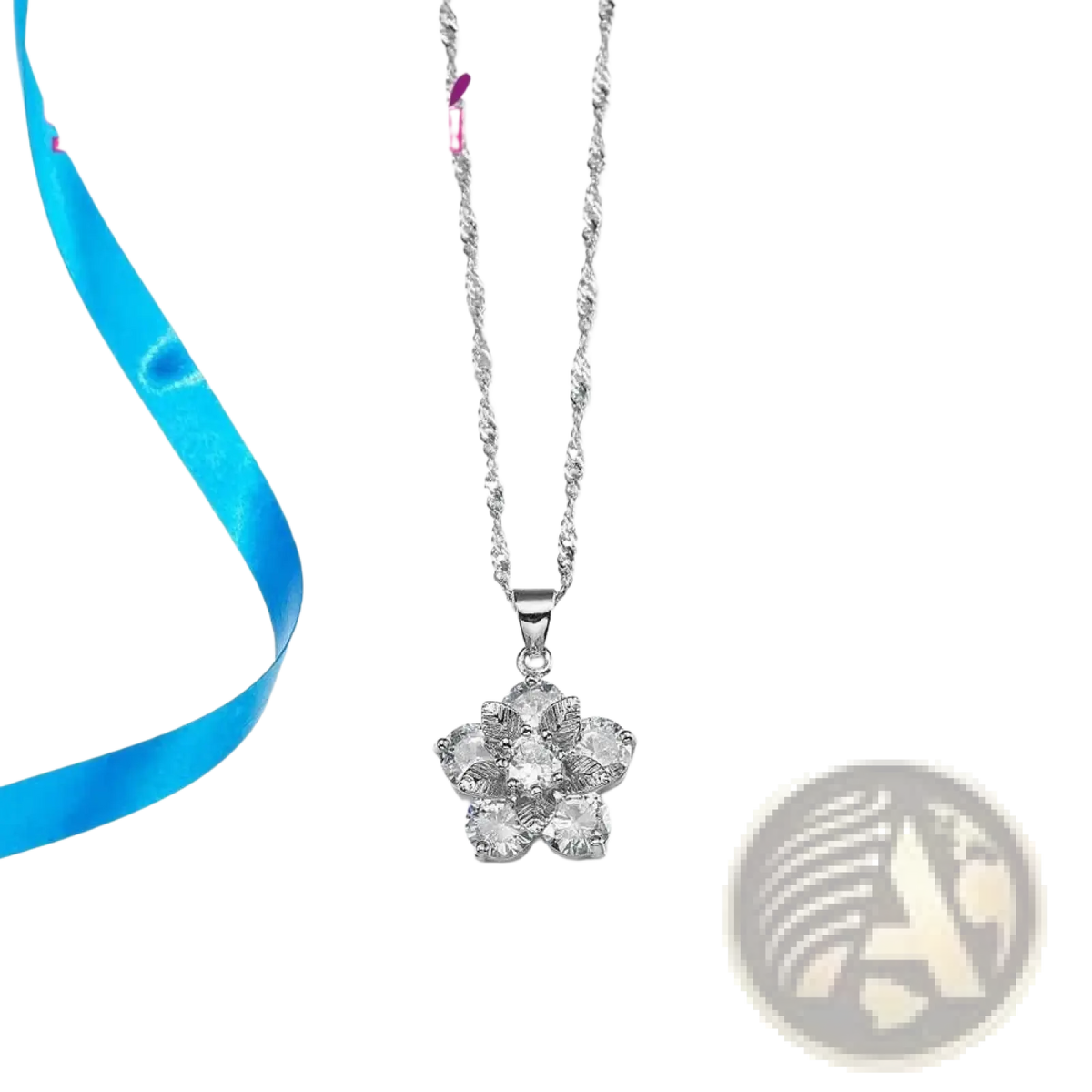 Silver floral cz bridal jewelry set featuring a silver chain necklace with a delicate flower pendant adorned with clear stones