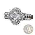 Silver four leaf clover diamond ring featuring a sparkling four-petal flower design with clear cubic zirconia stones