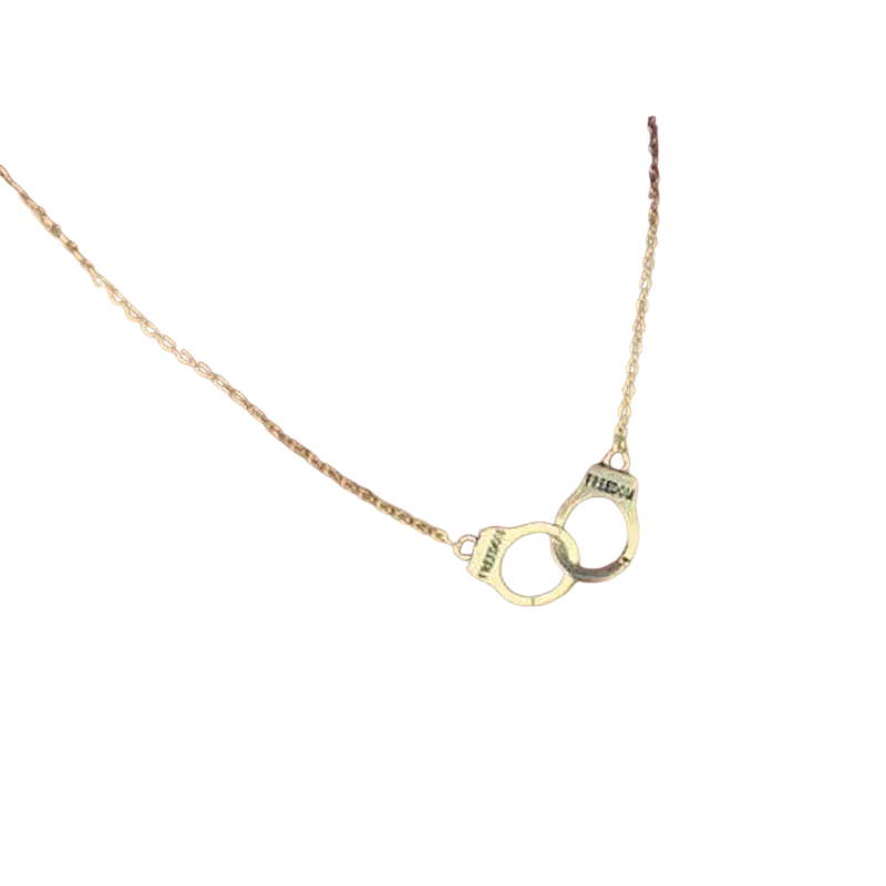 Silver handcuff freedom pendant necklace made of silver fashion jewelry with freedom engraved on the cuffs