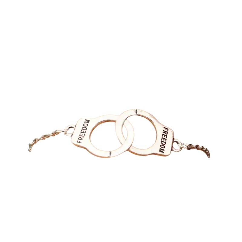 Silver handcuff freedom pendant fashion jewelry necklace featuring engraved freedom cuffs in silver color