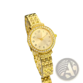 Silver ladies watch with oversized cream dial and gold-tone diamond-encrusted stainless steel polished band