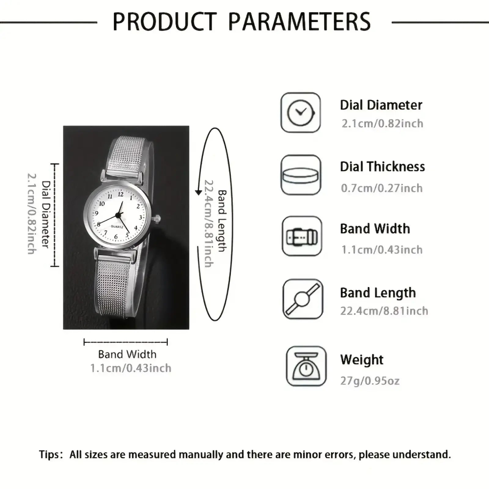 Silver mesh women quartz watch with a simple round dial and minimalist design in silver color