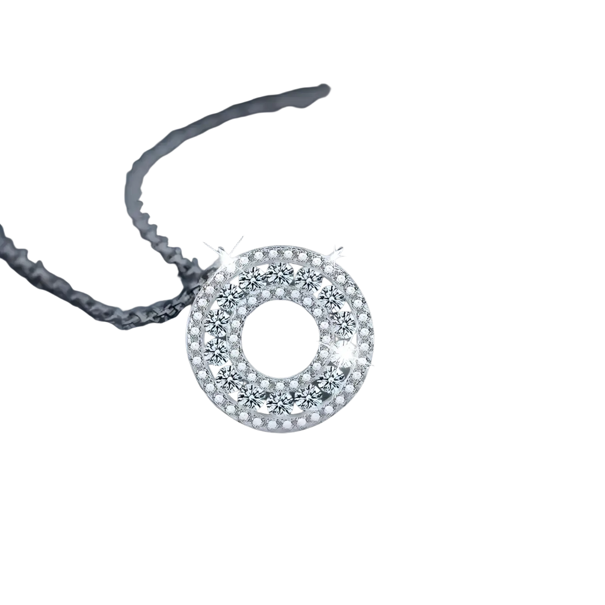 Silver moissanite halo pendant necklace featuring a delicate s925 sterling silver circular pendant with clear cubic zirconia floral pattern