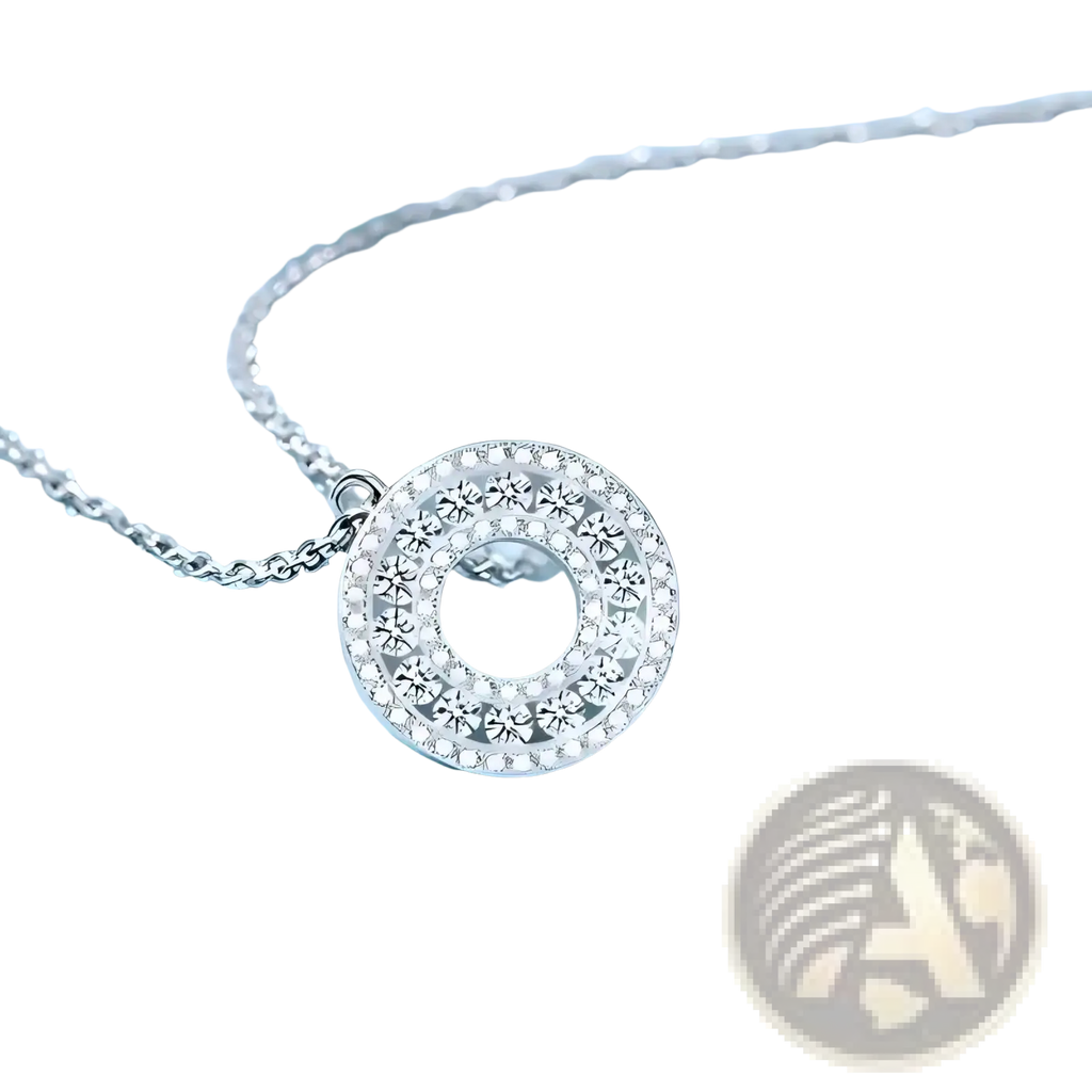 Silver moissanite halo pendant necklace in s925 sterling silver with concentric floral patterns and clear crystals