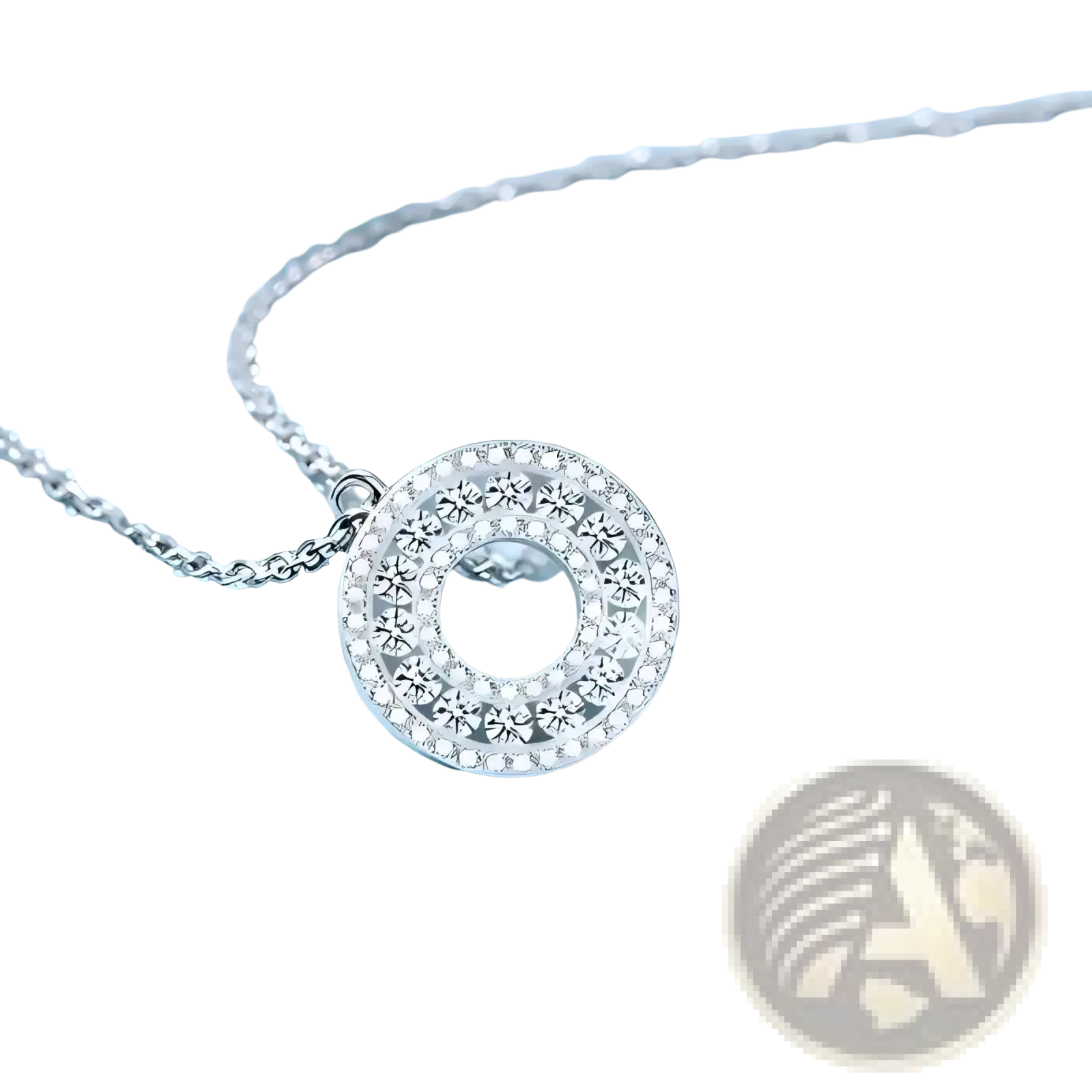 Silver moissanite halo pendant necklace in s925 sterling silver with concentric floral patterns and clear crystals
