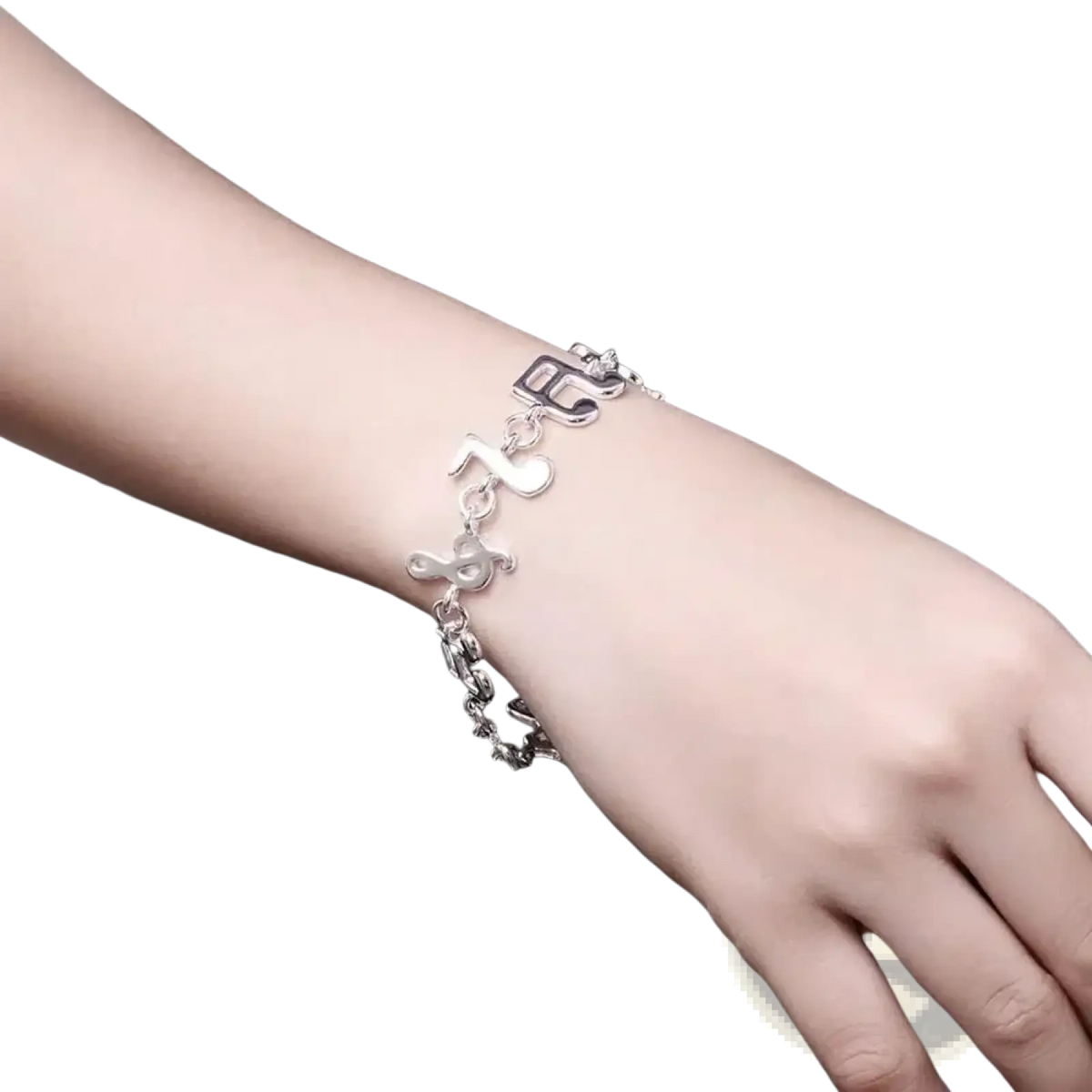 Silver musical note sterling silver bracelet with delicate chain and shiny metallic finish for elegant wear