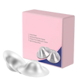 Silver metallic nursing pads with smooth rounded design and subtle embossed branding for breastfeeding healing