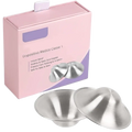 Silver metallic nursing pads with smooth rounded dome design for breastfeeding to soothe nipple soreness